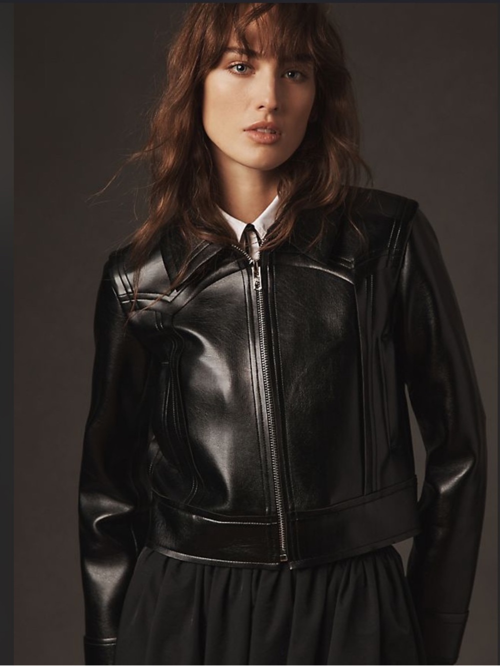 NWOT Anthropologie Cropped Faux Leather Jacket in Black Sz XXS